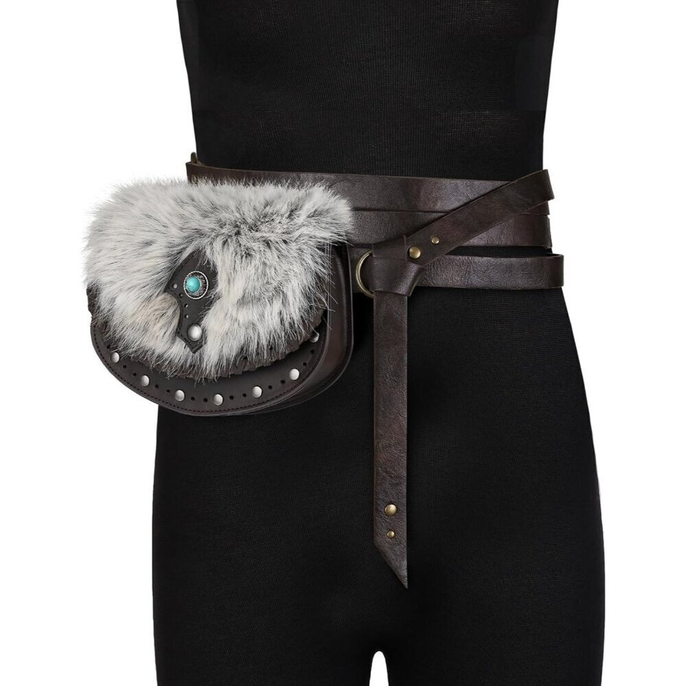 Faux Fur Waist Belt Bag Medieval Retro Cosplay Coin Pouch Adjustable